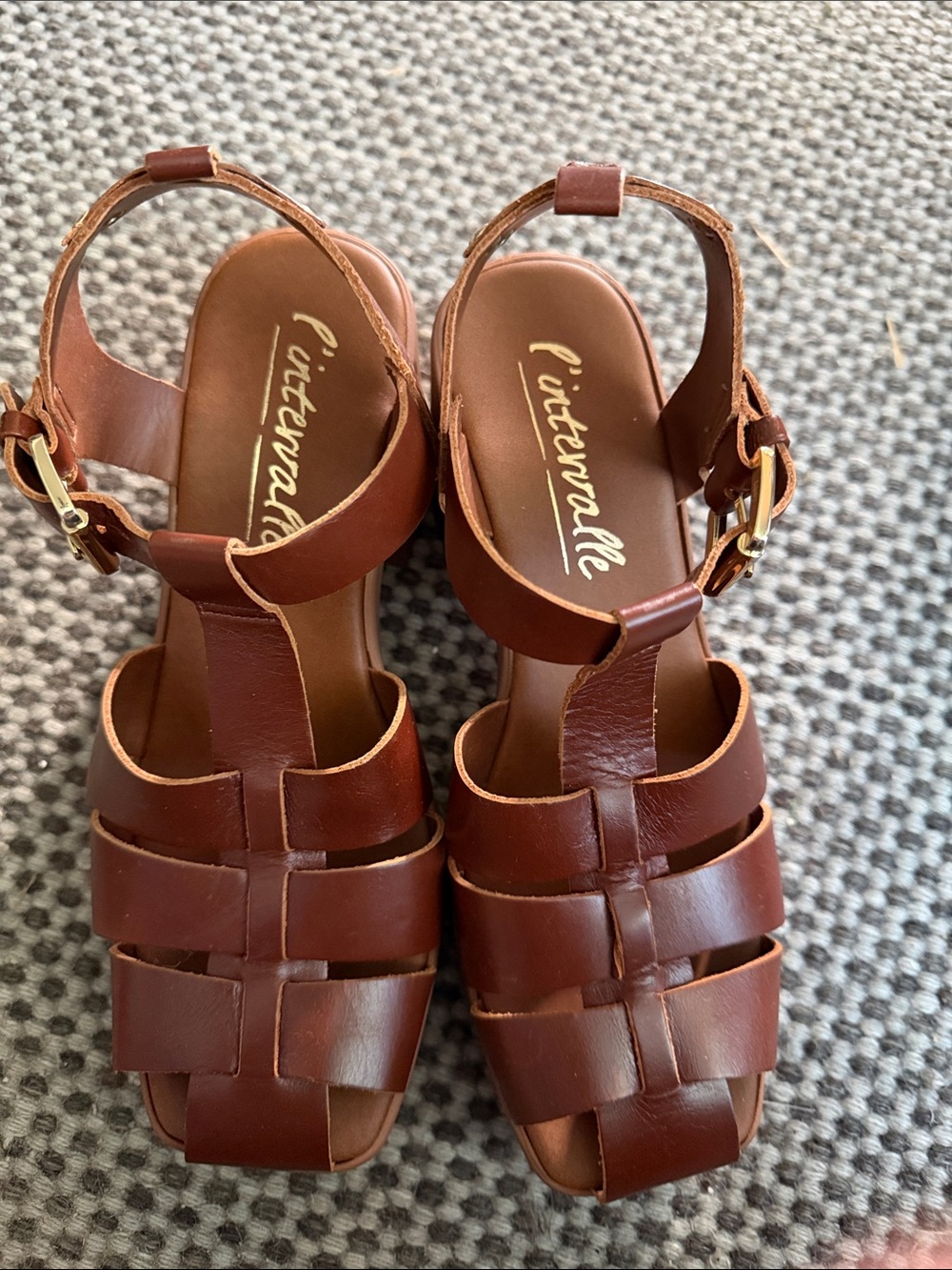Women's Brown Leather T-Strap Sandals
